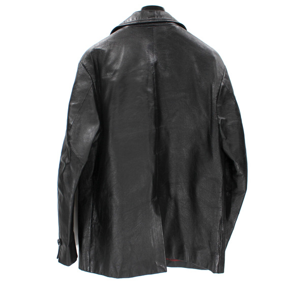 Diesel Leather Black Button Up Collared Overcoat 44 Moto Biker Jacket Blazer Y2K - Picture 4 of 6